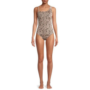 Time Tru Women's One-Piece Swimsuit Women's Size Med 8-10 Pink Leopard Jacquard